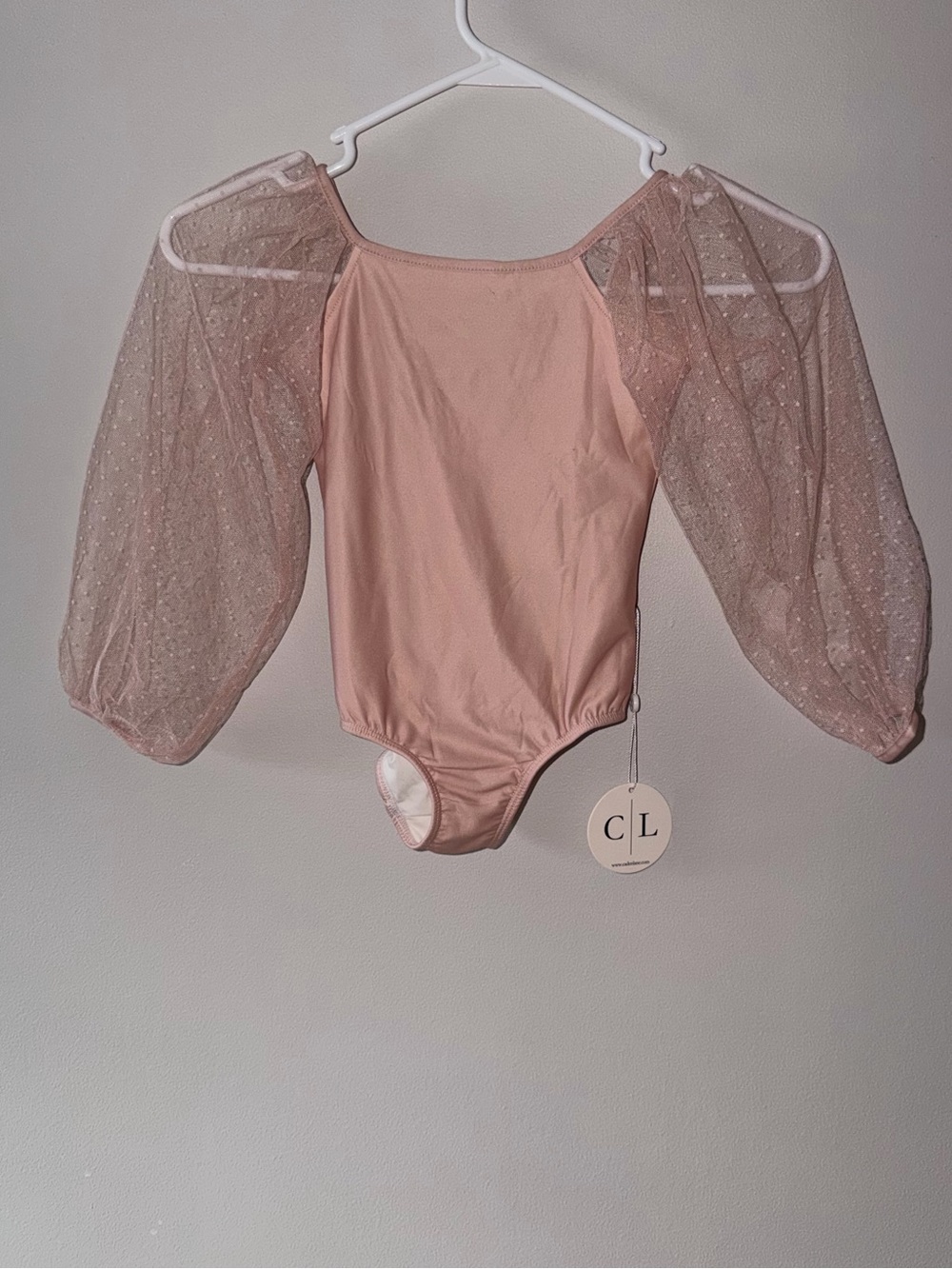 Caden Lane Blush Mesh Puff Sleeve Bodysuit Girls Sz 4T NWT